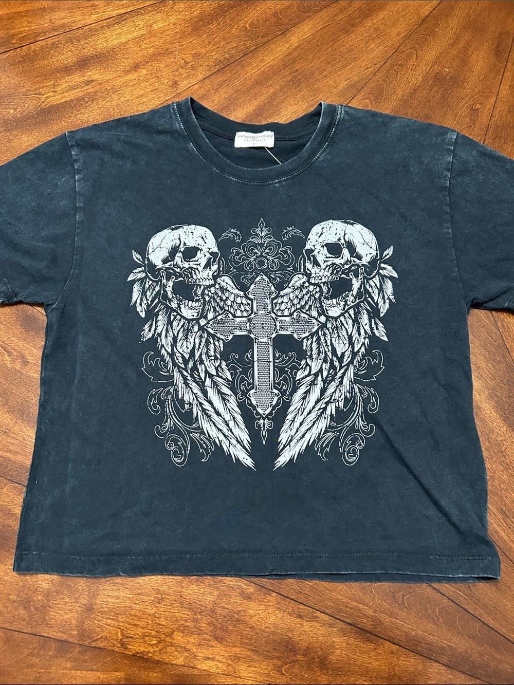 Black Graphic Cross & Skull Short Sleeve Tee